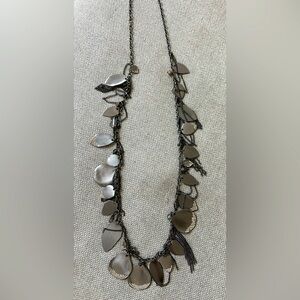 Henri Bendel Gunmetal statement pave disc fringe necklace